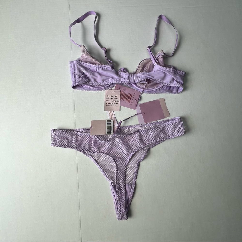 NWT Savage X Fenty FLORAL GLOW UNLINED LACE BRA purple lavender 36B & Medium - Picture 3 of 14